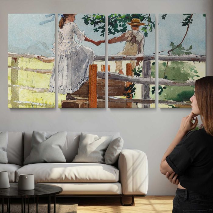 On the Stile (1878) by Winslow Homer canvas print, interior display view