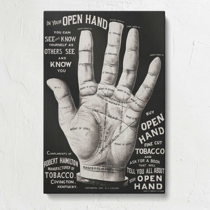 Open Hand — Vintage Palm Reading canvas print, front canvas view