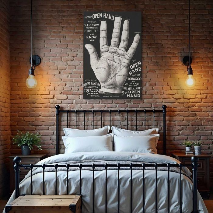 Open Hand — Vintage Palm Reading canvas print, interior display view