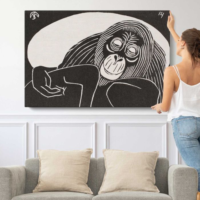 Orangutan by Samuel Jessurun de Mesquita - single-panel canvas shown with a person for scale