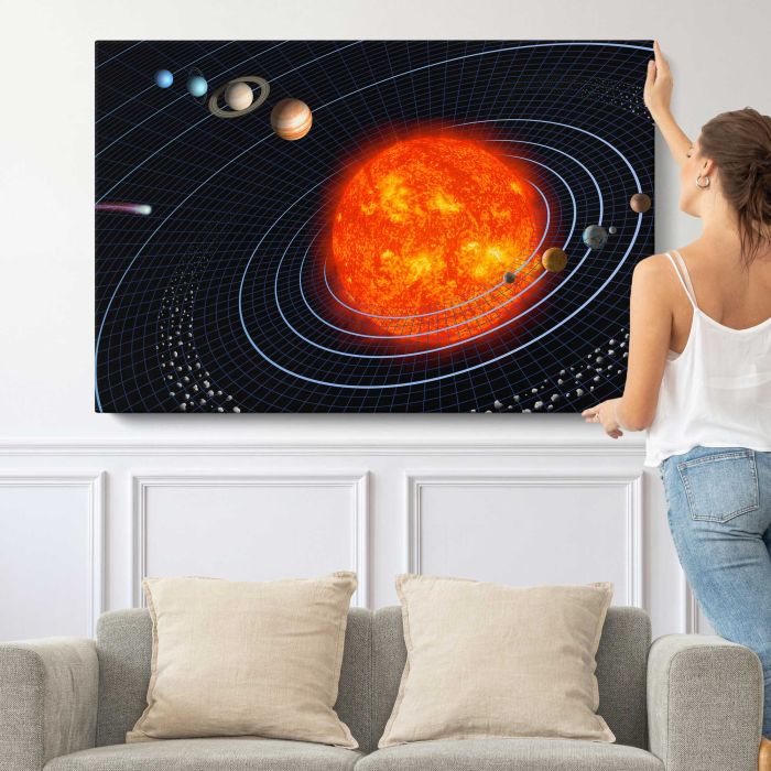 Our Solar System — Eight Planets canvas print, canvas shown with a person for scale