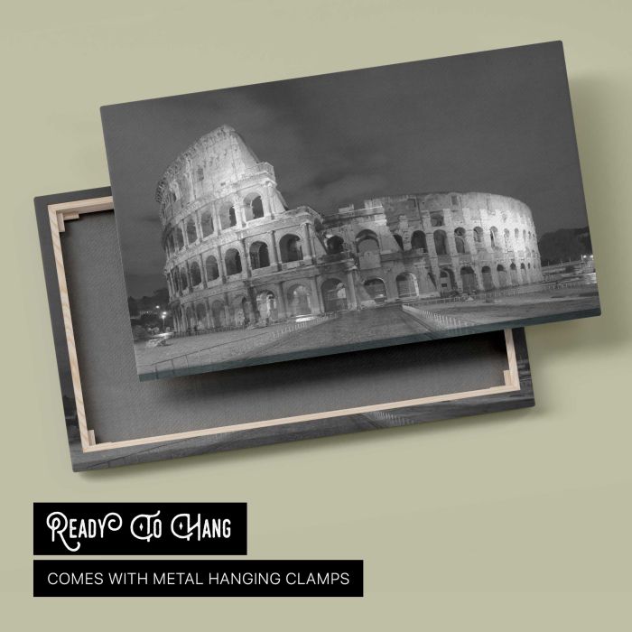 Outside of Colosseum in Rome, Italy canvas print, canvas reverse and frame view