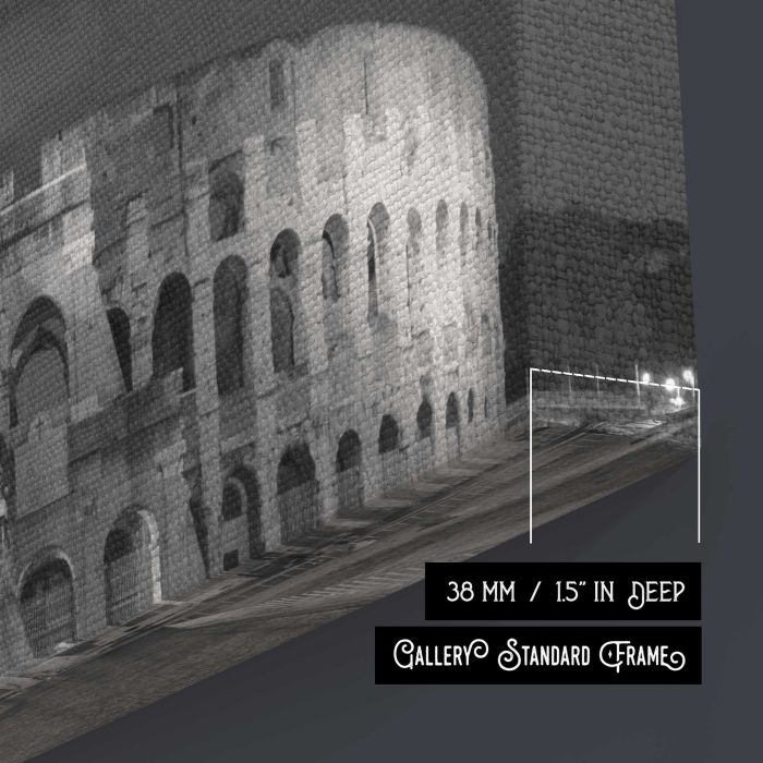 Outside of Colosseum in Rome, Italy canvas print, canvas surface and edge detail