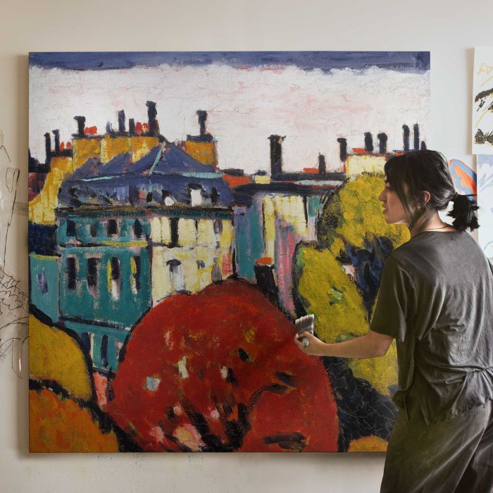 Paris (1912–1914) by Henry Lyman Sayen canvas print, canvas shown with a person for scale