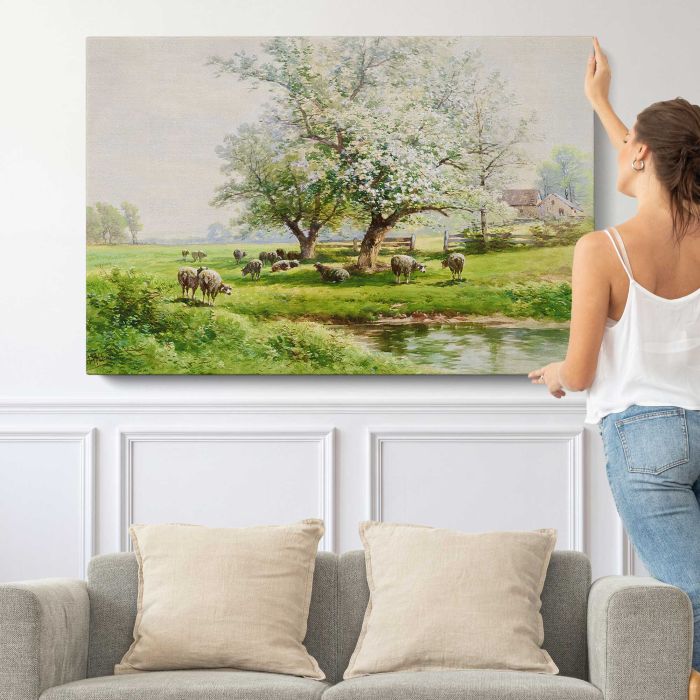 Pastoral Landscape, Carl Weber canvas print, canvas shown with a person for scale