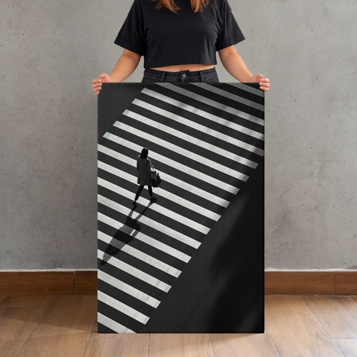 People on a Zebra Crossing canvas print, canvas shown with a person for scale