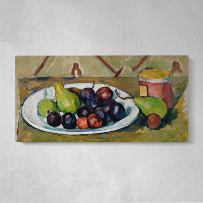 Plate with Fruit and Pot of Preserves (Assiette avec fruits et pot de conserves) (ca. 1880–1881) by Paul Cézanne canvas print, front canvas view