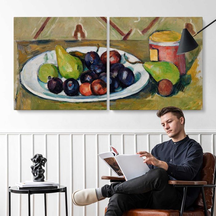 Plate with Fruit and Pot of Preserves (Assiette avec fruits et pot de conserves) (ca. 1880–1881) by Paul Cézanne canvas print, interior display view