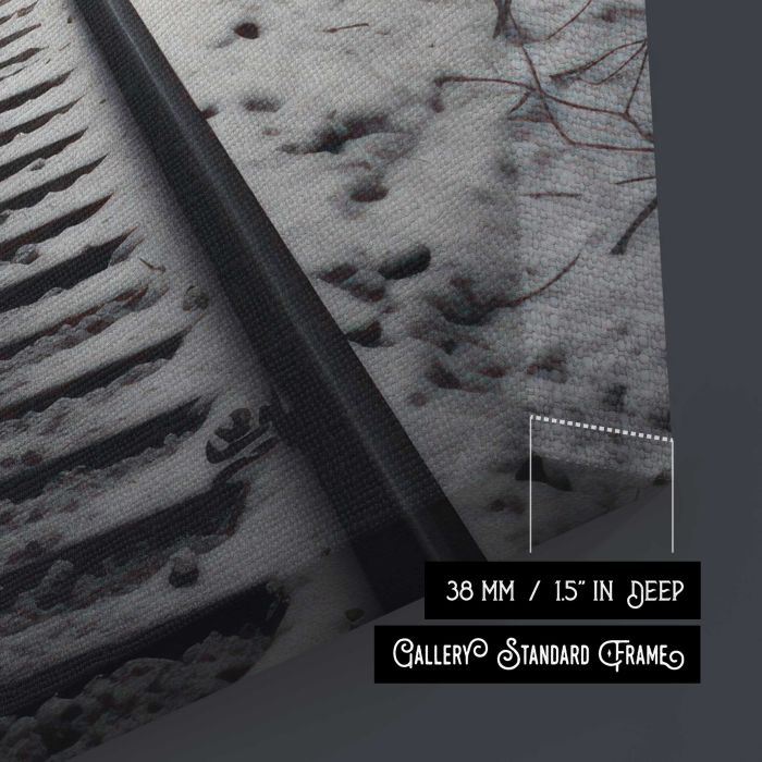 Railway Tracks in a Misty Landscape canvas print, canvas surface and edge detail