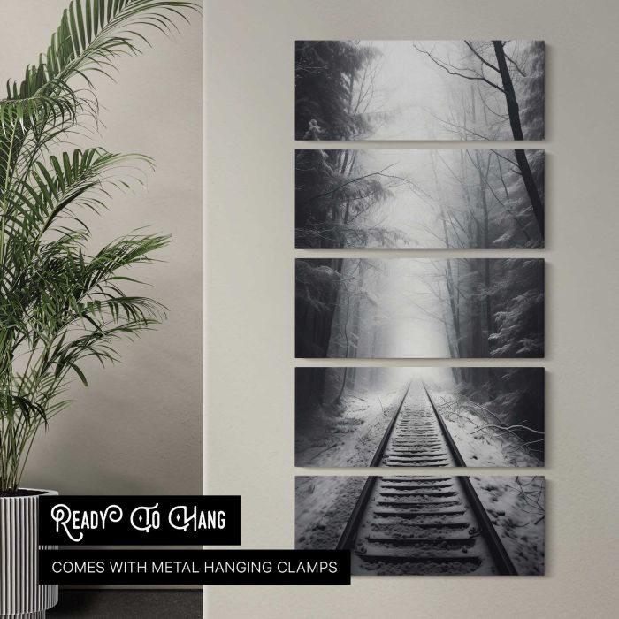 Railway Tracks in a Misty Landscape canvas print, interior display view