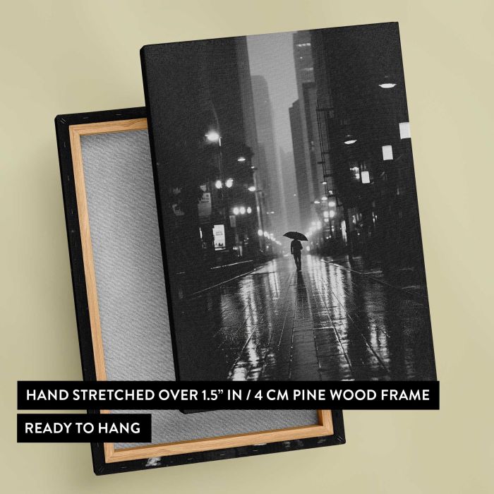 Rainy City Architecture in Silhouette canvas print, canvas reverse and frame view