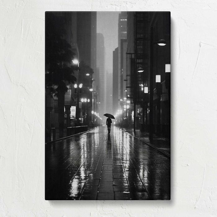 Rainy City Architecture in Silhouette canvas print, front canvas view