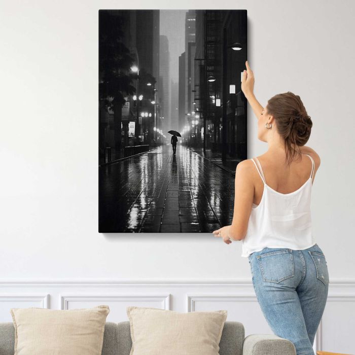 Rainy City Architecture in Silhouette canvas print, interior display view