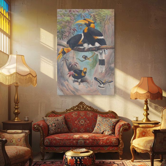 Rhinoceros Hornbill by Joseph Wolf canvas print, interior display view