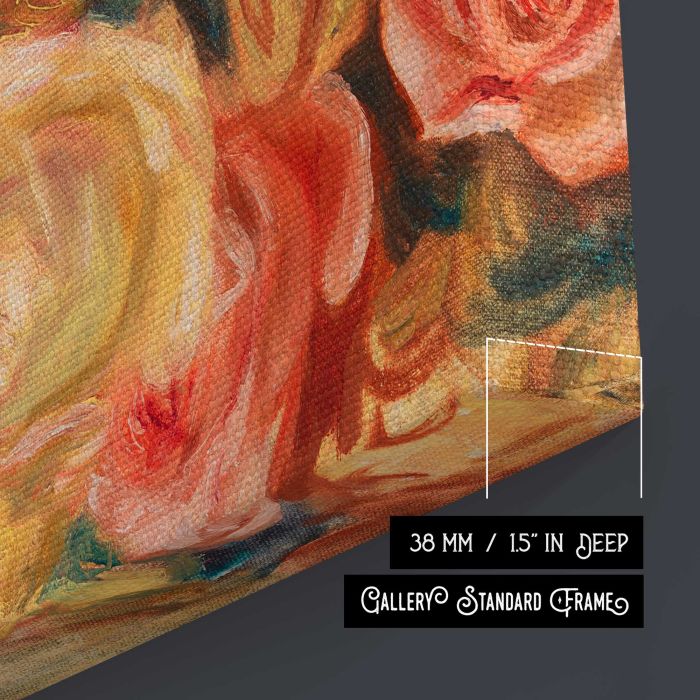 Roses (1912) by Pierre-Auguste Renoir canvas print, canvas surface and edge detail