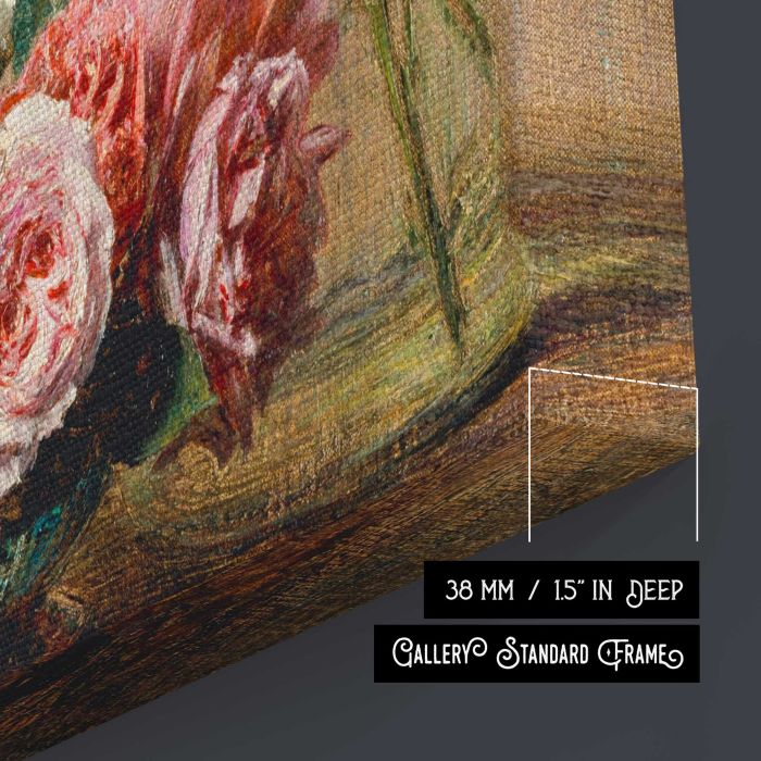 Roses and Lilies (1888) by Henri Fantin–Latour canvas print, canvas surface and edge detail