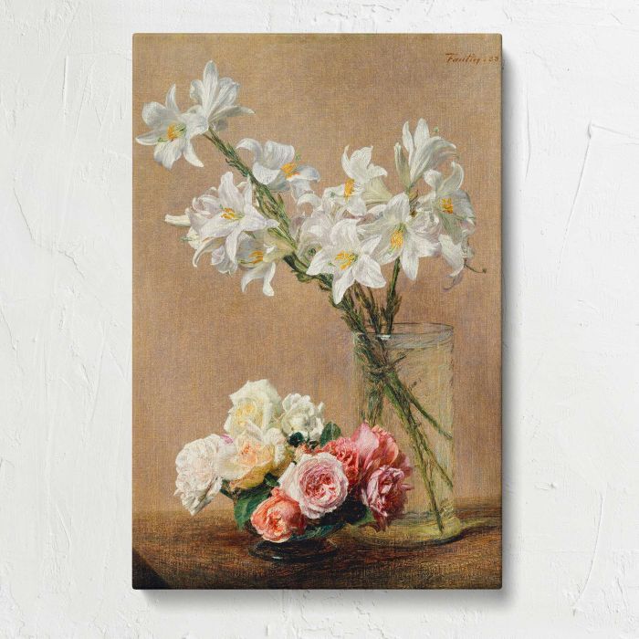 Roses and Lilies (1888) by Henri Fantin–Latour canvas print, front canvas view