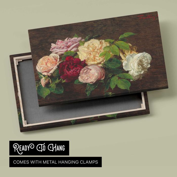 Roses by Henri Fantin-Latour canvas print, canvas reverse and frame view