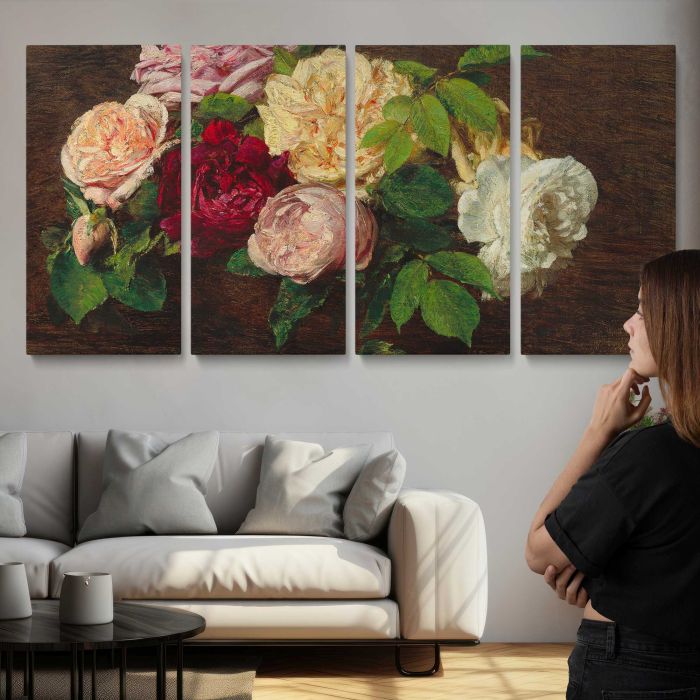 Roses by Henri Fantin-Latour canvas print, interior display view