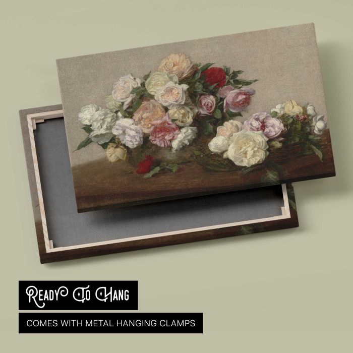 Roses in a Bowl and Dish (1885) by Henri Fantin-Latour canvas print, canvas reverse and frame view