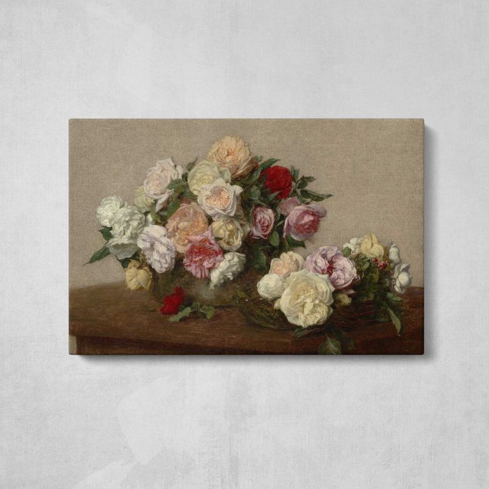 Roses in a Bowl and Dish (1885) by Henri Fantin-Latour canvas print, front canvas view