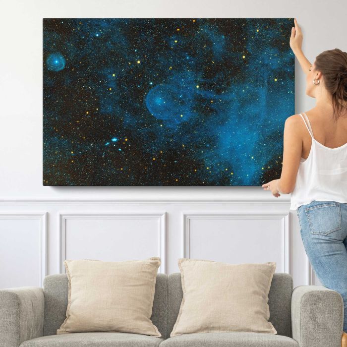 Runaway Star CW Leo and Interstellar Clouds canvas print, canvas shown with a person for scale