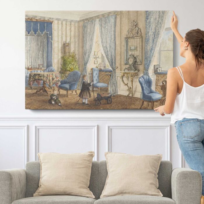Salon Siebleben near Gotha, Germany canvas print, canvas shown with a person for scale