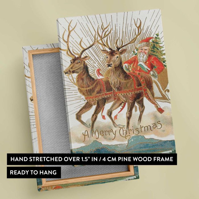 Santa Claus and His Reindeer (1907) by Souvenir Post Card Company canvas print, canvas reverse and frame view
