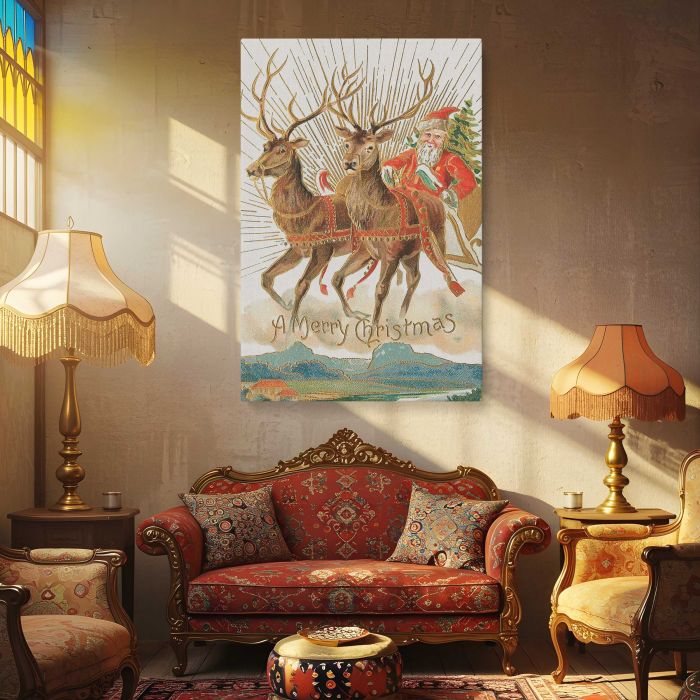 Santa Claus and His Reindeer (1907) by Souvenir Post Card Company canvas print, interior display view