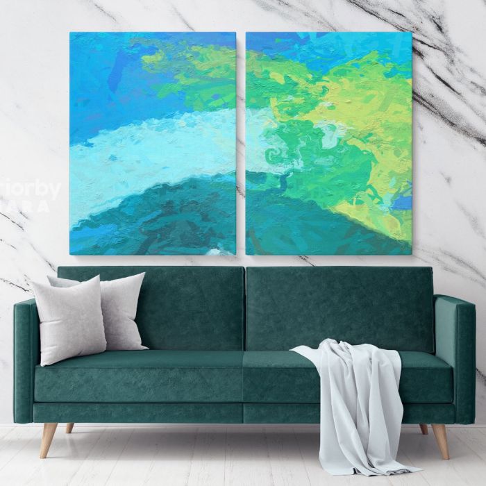 Blue Abstract Painting Photo Print on Canvas with Frame Artworks Wall Posters Hangings Canvas Gift - Image 2
