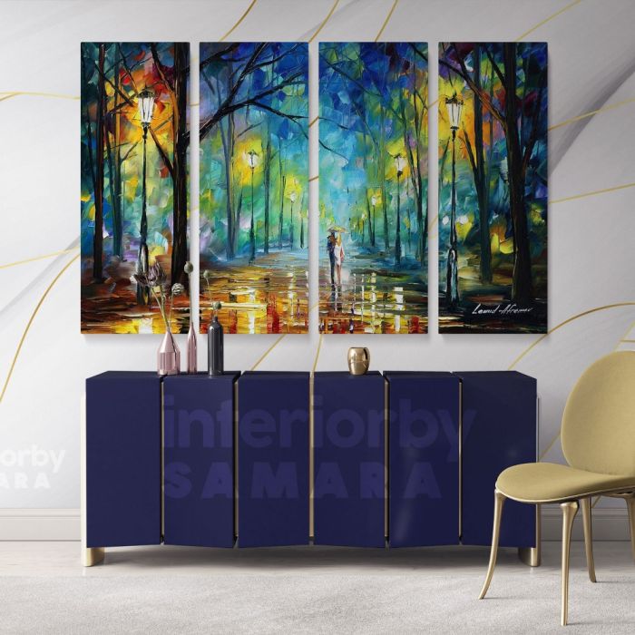 Walk in Night Palette Knife Art Oil Painting by Leonid Afremov Canvas Wall Art - Image 4