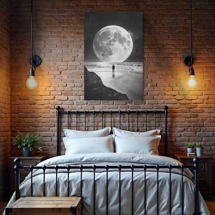 Silhouette beneath a Galaxy Sky canvas print, interior display view