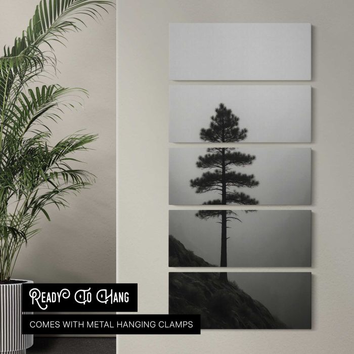 Solitary tree in misty landscape canvas print, interior display view