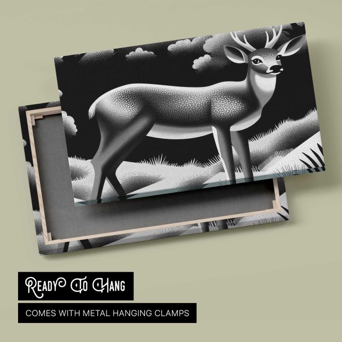 Stag Wildlife Illustration canvas print, canvas reverse and frame view
