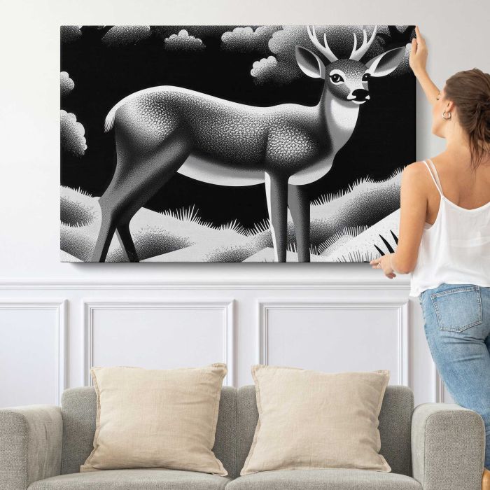 Stag Wildlife Illustration canvas print, canvas shown with a person for scale