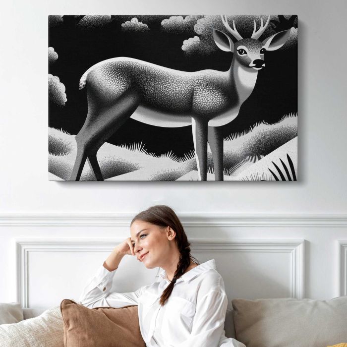 Stag Wildlife Illustration canvas print, interior display view