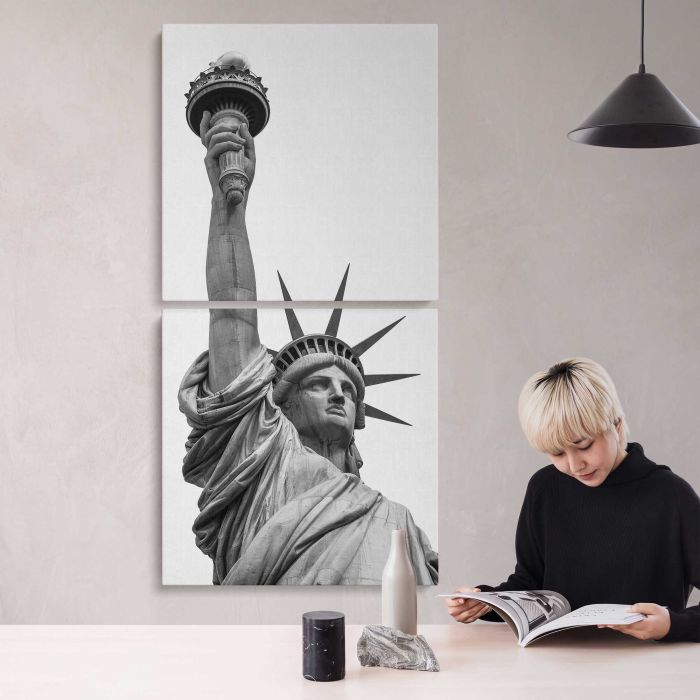 Statue of Liberty Close-Up in Black and White canvas print, interior display view