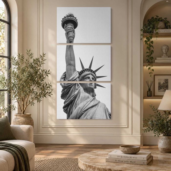 Statue of Liberty Close-Up in Black and White canvas print, interior display view