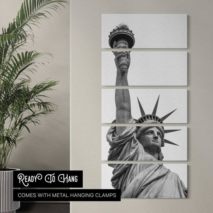 Statue of Liberty Close-Up in Black and White canvas print, interior display view