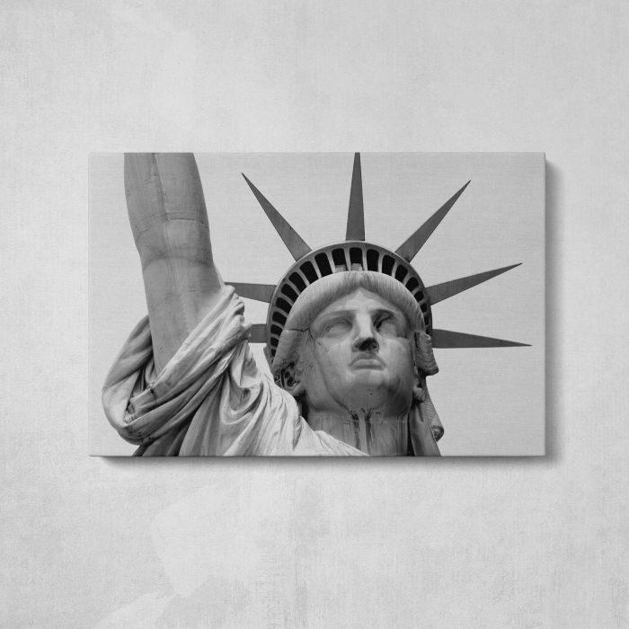 Statue of Liberty Face Close-Up in Black and White canvas print, front canvas view