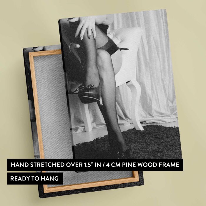 Stockings and Heels — Black and White Fashion canvas print, canvas reverse and frame view