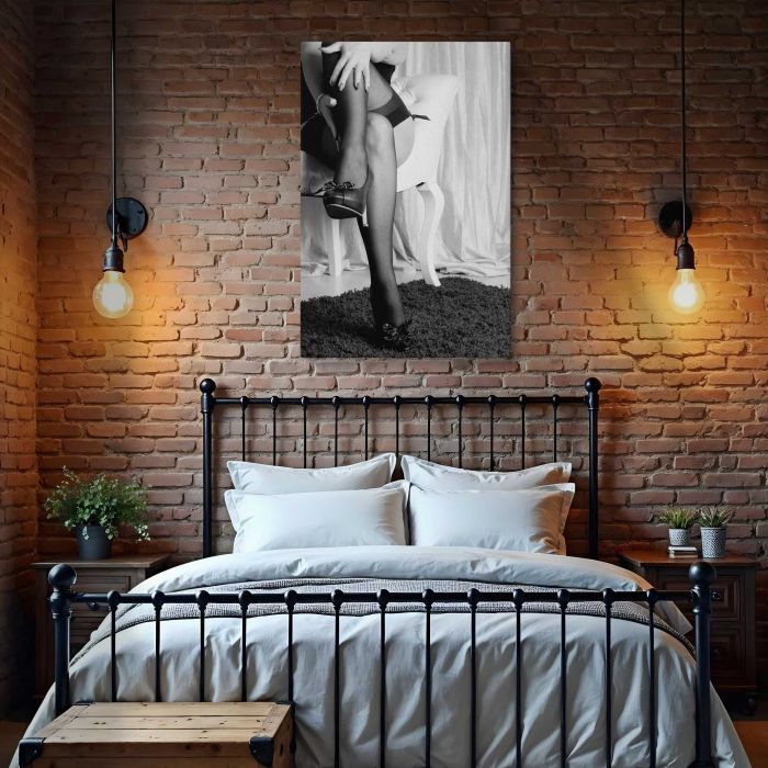 Stockings and Heels — Black and White Fashion canvas print, interior display view