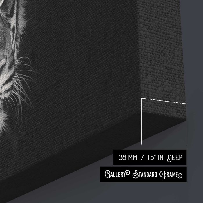 Sumatran Tiger on black background canvas print, canvas surface and edge detail
