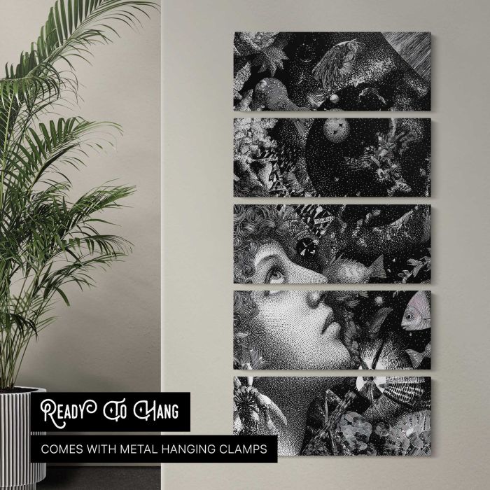 Surreal Underwater Dreamscape — Woman and Fish canvas print, interior display view