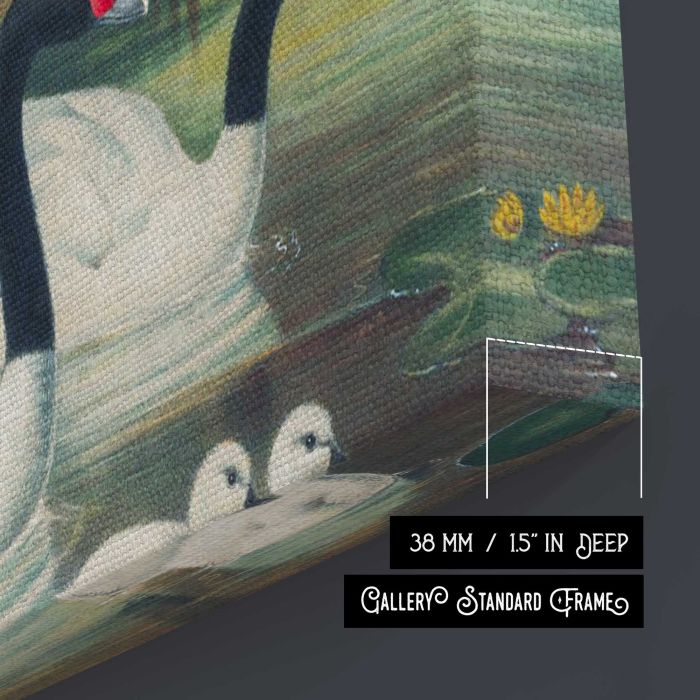 The Black-Necked Swan by Joseph Wolf canvas print, canvas surface and edge detail