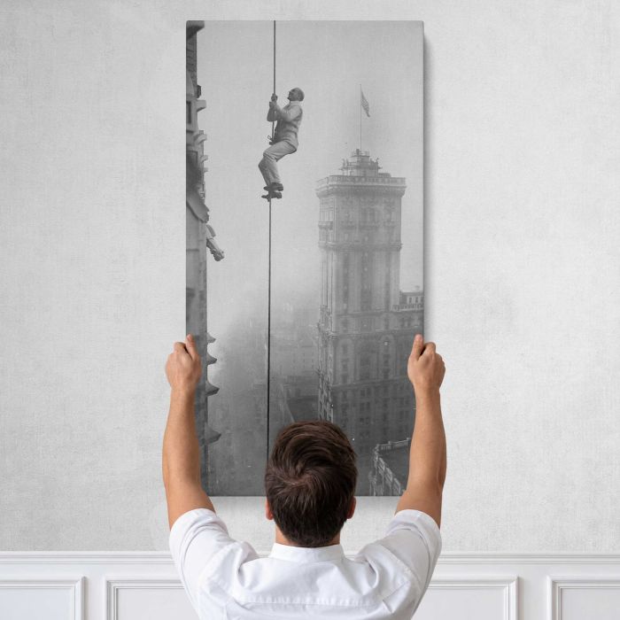 The Human Squirrel above Times Square (c. 1918) canvas print, tall canvas held against a wall