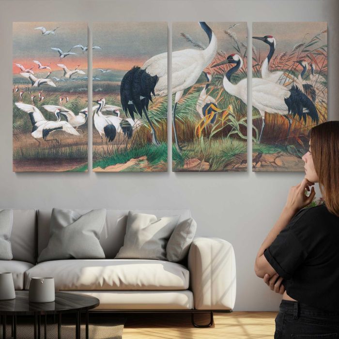 The Manchurian Crane by Joseph Wolf canvas print, interior display view