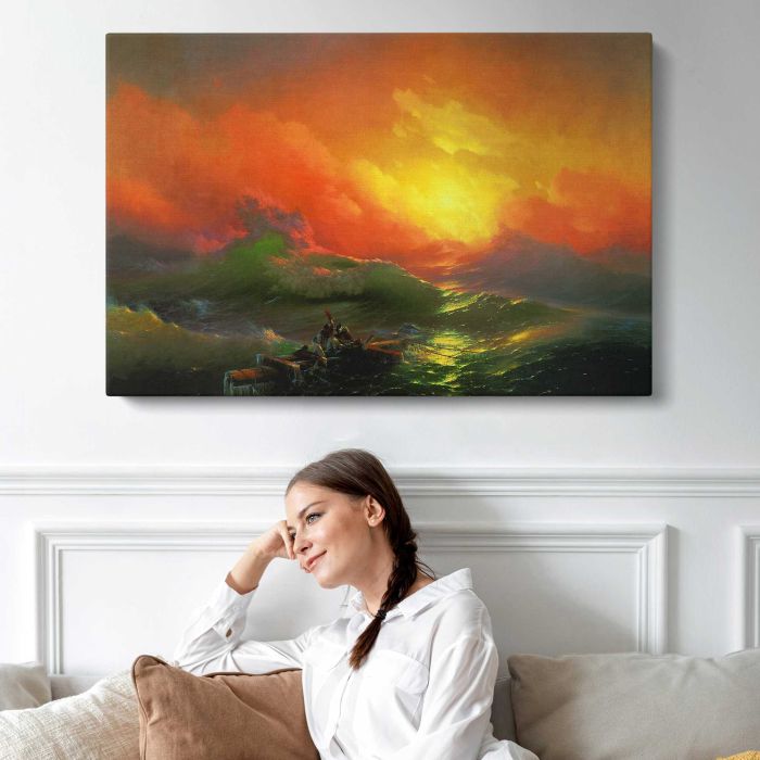 The Ninth Wave by Ivan Aivazovsky - single-panel canvas displayed above a sofa