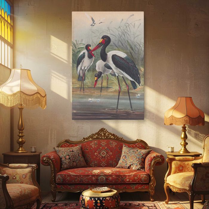 The Saddle-Billed Stork by Joseph Wolf canvas print, interior display view