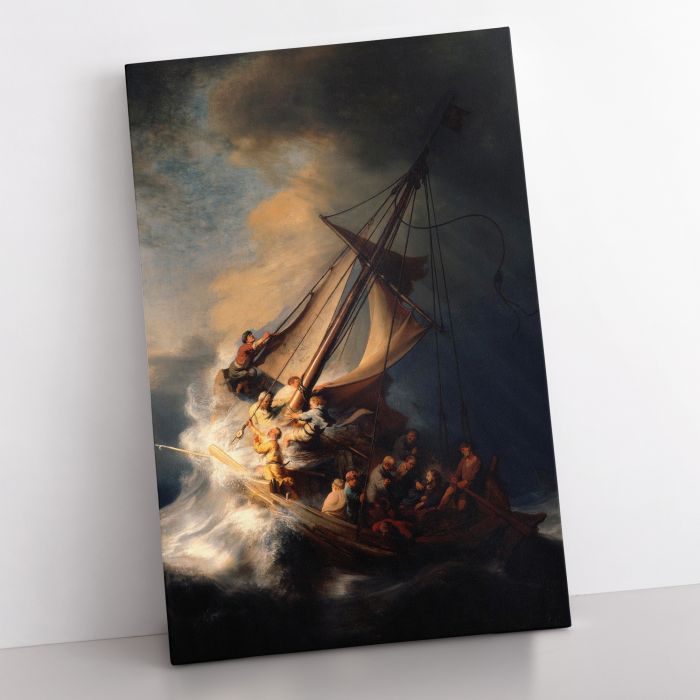 The Storm on the Sea of Galilee (1633) by Rembrandt van Rijn canvas print, interior display view